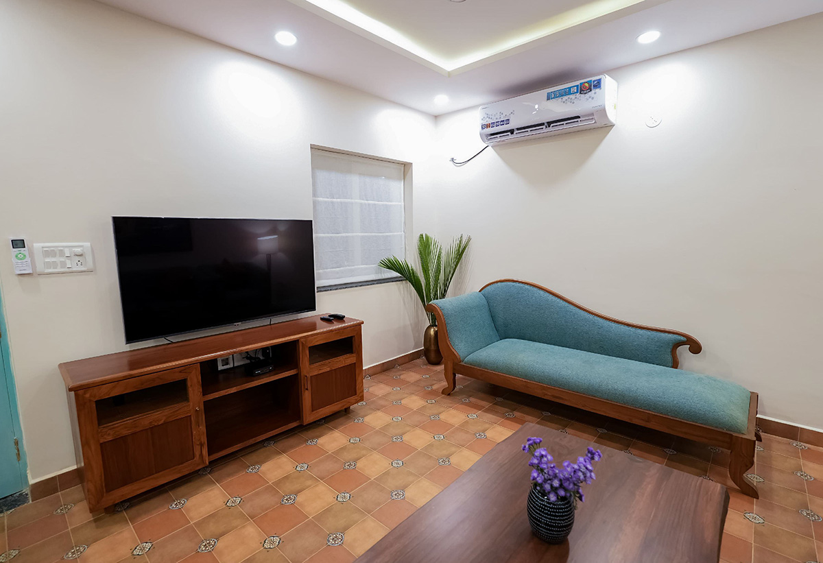 TV unit and lounge area with modern wooden furniture